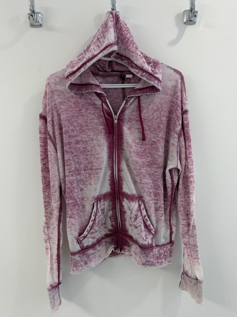BDG Washed Pink Zip-Up Hoodie Sweater - Medium